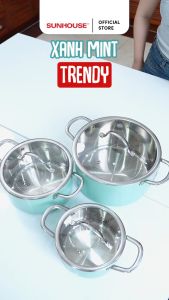 Bộ nồi inox đa lớp Sunhouse Mama SHG708 - 16/20/24cm - 3 lớp nguyên khối - An toàn chống oxy hóa - Dùng mọi loại bếp