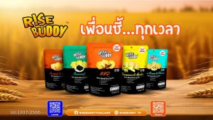 ขนมข้าวอบกรอบ เพื่อสุขภาพ อร่อย มี อย และ ฮาลาล RISE BUDDY มี 6 รสชาติให้เลือก (แพ็ค 3 ซอง)