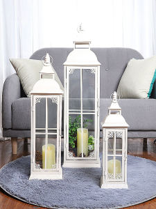 Retro Large Size Iron Art Glass Candlestick Decorative Lantern for Outdoor Courtyard Standing Lamp Decoration Home Accessories