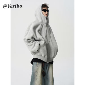 Heavyweight Oversized Hoodie Men Winter Trendy Couple Casual Hooded Sweatshirt High Street Versatile Open Cardigan Jacket