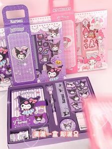 Neence Sanrio Handbook Set My Melody School Supplies Set Melody Stationery Set Kuromi Set  Cute School Office Supplies Set Including Pencil Case Stickers ID Card Holder Gift Box Childrens Gift Girl Primary School Gift