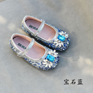 Princess Crystal Performance Shoes Silver Gem Girls Single Shoes Ballet Slippers Childrens Leather Shoes Fairy Tale Slippers