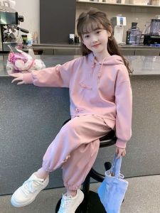 Girls Autumn Fashionable Sweatshirt Set New Chinese Style Childrens Clothing Cotton Polyester Blend Long Sleeve Crew Neck