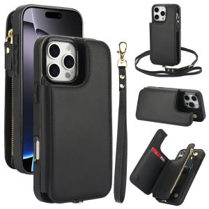Card Case For iPhone 15 16 17 pro max With Diagonal Strap Lanyard Mobile Phone Case With Cards Holder Wallet Bag Case For iPhone 16 pro max 14 Pro Max 13 12 11 ProMax X XR XS 14 15 16 Plus 16E 17 Air Leather Cover