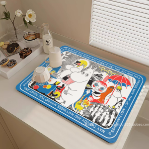 Mming Kitchen Table Top Water Draining Pad Water Cushion Wash Basin Suction Water Cushion Cup Bowl and Chopsticks Control Water Cushion Placemat Dishwashing Cute