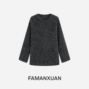 FAMANXUAN | Shiny Alpaca Wool Sweater Loose Round Neck New