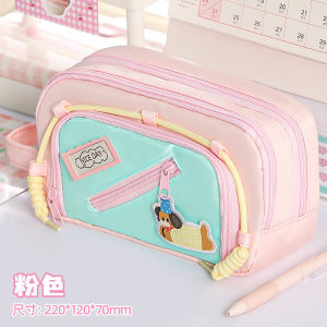 Canvas Pencil Case Front Window Design Large Capacity Pencil Bag Stationery Pouch For Girls Daily School Learning Storage