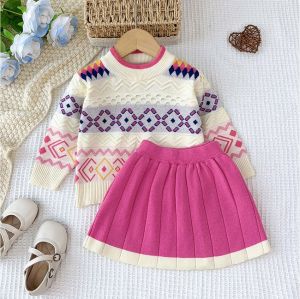 Bear Leader 3 4 5 6 7 Years Baby Clothing Girls Knitting Skirt New Sets 2 Pieces Sweater Suits for Kids Autumn Colorful Long Sleeves Sweater Pullover and Pleated Knitted Skirts Childrens Winter Clothes