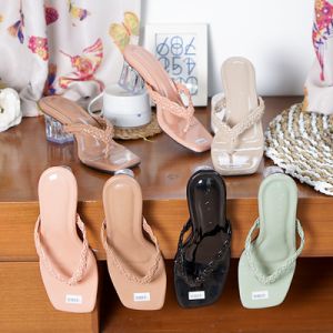 Sandal Wanita Heels Hak Kaca 5 Cm Model Kepang Jepit KC-006