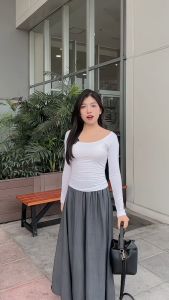 Quần Giả Váy Nữ Bigsize WOMAN BASIC Ống Rộng Chất Đũi Vân Mây Quần Ống Rộng Dài Lửng 2 Lớp Cạp Cao Lưng Chun Tiện Lợi Mát Mẻ Che Khuyết Điểm GV02