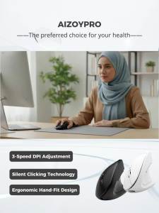 Aizoypro ERGONOMIC MOUSE Gaming 1600 DPI Vertical 2.4G Wireless Rechargeable Usb Receiver Battery For iPad MacBook Tablet Laptop