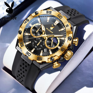PLAYBOY นาฬิกากีฬา นาฬิกา ผู้ชาย ของแท้ 2025 ใหม่ กันน้ำ สายซิลิโคน แฟชั่น โครโนกราฟมัลติฟังก์ชั่น
