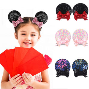 Disney Glitter 2.8"Mouse Ears Hair Clips For Children Girls Glitter Bow Hairpins Girls Festival 2025 Party DIY Hair Accessories