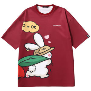 Genanx Lightning Tide Brand Summer New Heavyweight Couple Short Sleeve T-Shirt Light Color Ins Style Print Design Polyester Spandex