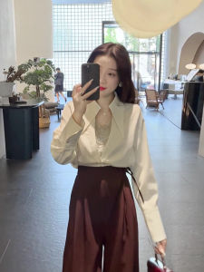 Elegant White Shirt And Pants Set for Women Simple Design Spring Autumn Style Commute Friendly Slim Fit Long Sleeve V Neck