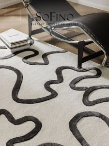 SoFINO | Elegant Minimalist Black and White Handmade Wool and Silk Carpet