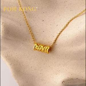 POH KONG 916/22K Yellow Gold LOVE HOPE Cutout Barrel Necklace