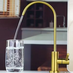 Gold 1/4in Kitchen Faucet Water Purifier Faucet Brushed Osmosis Drinking Water Filtration System 304 Stainless Steel For Sink F