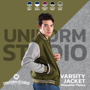 Uniform Studio เสื้อแจ็คเก็ตเบสบอล เสื้อบอมเบอร์แจ็คเก็ต Bomber Jacket ผ้าขูดขนเนื้อนุ่ม มีให้เลือก 5 สี