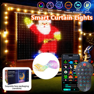 256/400LEDs Smart Curtain Lights Curtain String Lights Dynamic DIY Color Changing Pattern Text APP Remote for Home Party Decor
