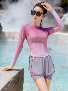 XTEP | New Long Sleeve Conservative Slimming Two-Piece Adjustable Gradient Belly Covering Swimwear