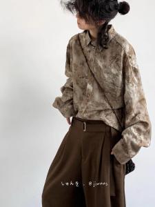 Retro Chinese Style Long Sleeve Shirt Men Women Loose Drape Casual Design Sensation Ink Splatter Feeling Autumn New Style