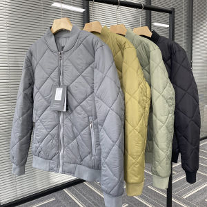 Lightweight Warm Diamond Pattern Baseball Collar Flight Jacket Autumn Winter Mens Cotton Clothing Fashion Urban Style