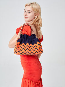 Dgenius Original Womens Basket Weave Shoulder Bag Commuter Tote Crossbody Bucket Bag Striped Pattern Fashionable New Style