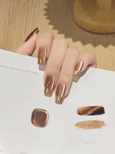 Autumn Winter New Style High Quality White Gold Brown French Cat Eye Simple Versatile Nail Art Detachable Handmade Wearable Nails