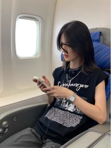 Retro American Letter Print Sleeveless Vest Womens Summer Fashion Loose Versatile Sporty Neutral T-Shirt Top Trendy