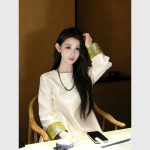 New Chinese Style Apricot Satin Dress
