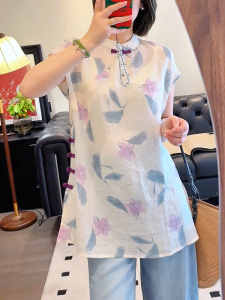 QINGNAER | Elegant Loose Fitting Chinese Style Short Sleeve Shirt