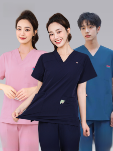 Cold Quick-Drying Stretch Hand Washing Suit Short Sleeve Tops Female Operating Room Oral Male Doctor Short Sleeve Thin Operating Gown