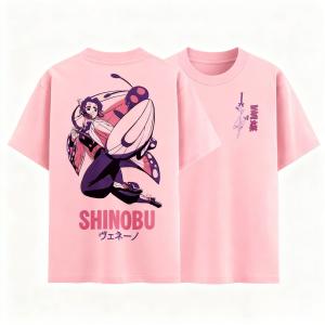Bandai | Demon Slayer Shinobu Kocho Anime T Shirt Men Women Cotton Short Sleeve Casual Tops Summer Graphic Tee Cosplay Streetwear Manga