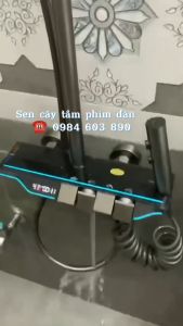 (SCĐ25 + S2287) Sen Cây Tắm Phím Đàn Củ Đồng Mạ Titan Mặt Kính Hiển Thị Nhiệt Độ Nóng Lạnh Và Dải Led Viền