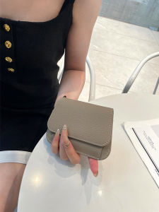 Mini Short Leather Wallet for Women Ultra-Thin Simple Design Cowhide Card Holder Large Litchi Pattern Female Credit Card Purse