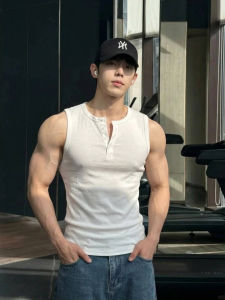 ZHUOCAN | Henley Neck Sport Tank Top Men Stretch Slim Moisture Wicking