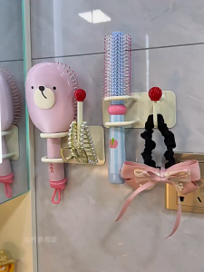 Wall Mounted Non Perforated Comb Storage Rack Convenient Bathroom Storage Rack Compact Simple Home Decor Rak Penyimpanan