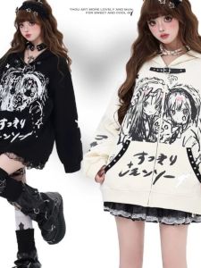 Y2K Punk Print Loose Long Sleeve Rock Dark Style Girl Cotton T-Shirt Japanese Subculture Streetwear Autumn Fashion Ladies Top