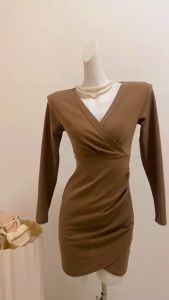 Gaun Mini Lengan Panjang Wanita Gaya Korea