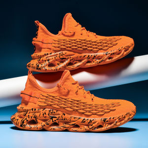 Mens Coconut Running Shoes Summer Breathable Shock Absorption Blade Lightweight Soft Bottom Large Size Fly Knit Mesh Sporty Trendy Shoes