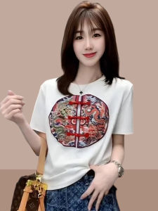 Shalldoer | Slender High-Class Chinese Style Short Sleeve Embroidered T-Shirt