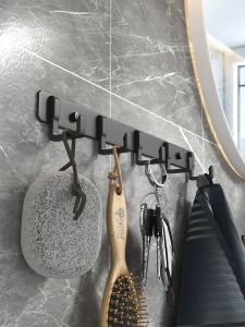 Matte Black ห้องน้ํา Hook Racks Wall Coat Hanger Hook Organizer แขวนผนังอลูมิเนียมแขวนตะขอแขวนสําหรับผ้าเช็ดตัว Robe Hook