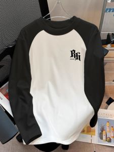 Áo Thun Lót Lông Cừu Dày Màu Tương Phản Cho Nam Mùa Thu Đông Dài Tay in Họa Tiết Thời Trang Thường Ngày Thoải Mái Thoáng Khí