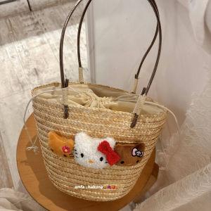 กระเป๋าถือใบตองปี 2025 กระเป๋าถือทรงถังน้ำขนาดใหญ่สำหรับวันหยุดชายหาด กระเป๋าถือผ้าใบสำหรับผู้หญิง กระเป๋าสะพายไหล่แบบลำลอง