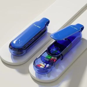 AiQUE 2 in 1 Portable Pill Taker Remover 4 Grid with Medicine Box Household Gadgets Tablet Pills Assistance Tool New Design Pill