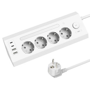 8-in-1 EU Socket Board with 2 USB + 2 Type-C + Master Control Switch 1.8-Meter Extension Cord and Night Light Adjustment Funct