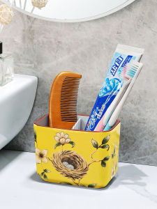 Chinese Style Ceramic Toothbrush Holder Toilet Toiletries Bathroom Toothpaste Cup Comb Storage Rack Multi-Functional Bathroom Organizer