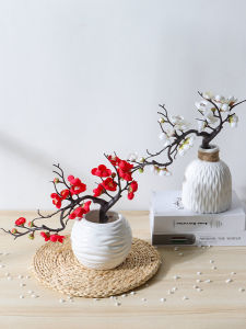 Emulational Plum Peach Blossom Branch Decoration Living Room Dried Flowers Bonsai Wintersweet Furnishing Flower Potted Plant Living Room Interior Decorative Fake Flower
