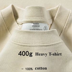 Khaki 400g Heavyweight Short Sleeved T-shirt for Men Summer Pure Cotton Thick American Style Half Sleeved Versatile Base Shirt